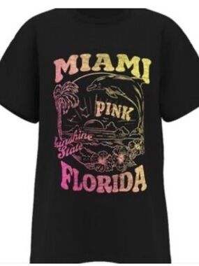 PINK Victoria's Secret Girls' Black 'Miami Florida' Graphic Tee
